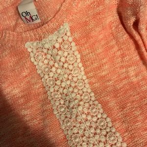 Pink sweater with lace detail